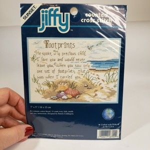 Vintage 1999 Jiffy Counted Cross Stitch Kit 16700 He Spoke Footprints NIP